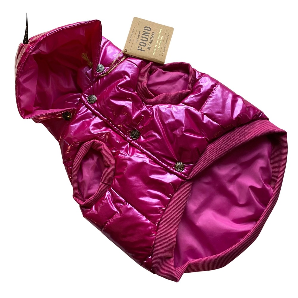 Found My Animal Dog Puffer Coat Raspberry Size Medium Shiny Hooded Pet‎ Jacket